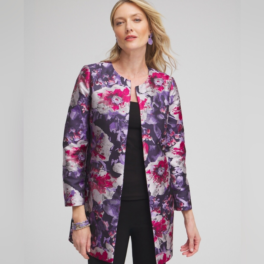 Chico's Floral Jacquard Topper
